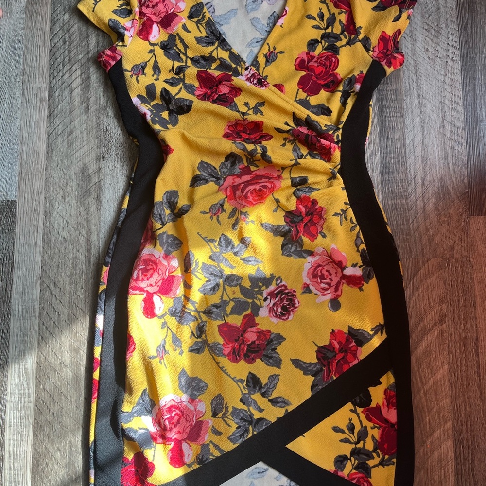 Almost Famous Yellow and Black Floral Midi Dress